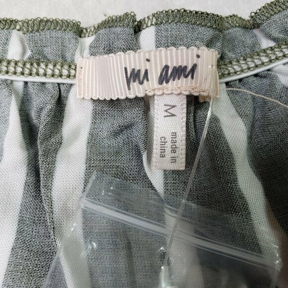 Striped Olive & White Off-Shoulder cropped Blouse With Button Front Size M - Picture 6 of 9